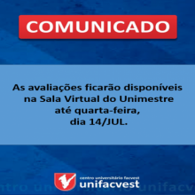 Avaliações prorrogadas até 14/JUL