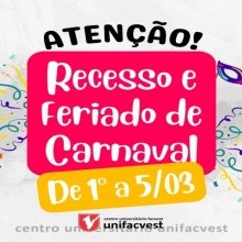 Recesso e feriado de carnaval de 1º a 5 de março