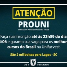 ATENÇÃO PROUNI | INSCRIÇÕES ATÉ 14 DE JUNHO