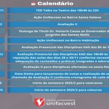Calendário de final de ano e início 2025