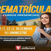 Rematrículas dos Cursos Presenciais até 22de dezembro 