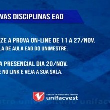 CALENDÁRIO DE PROVAS DAS DISCIPLINAS EAD