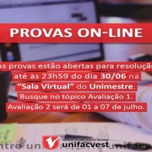 PROVAS ON-LINE ABERTAS NA SALA VIRTUAL ATÉ 30/06/2020