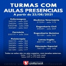 A retomada presencial inicia segunda-feira, dia 23/08/2021